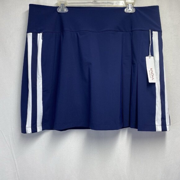 Kinona Dresses & Skirts - KINONA Party Pleated Golf Skort Women XXL Navy Lined Waistband Zip Pockets New